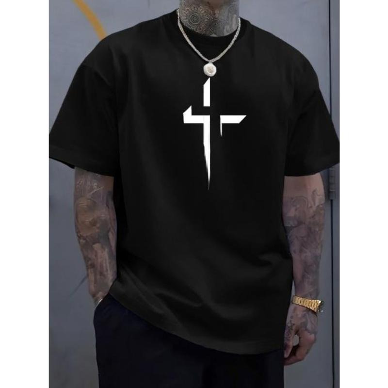 Cross Creative Print Casual Summer Crew Neck Short Sleeve Top Modern Streetwear Made USA T-Shirts