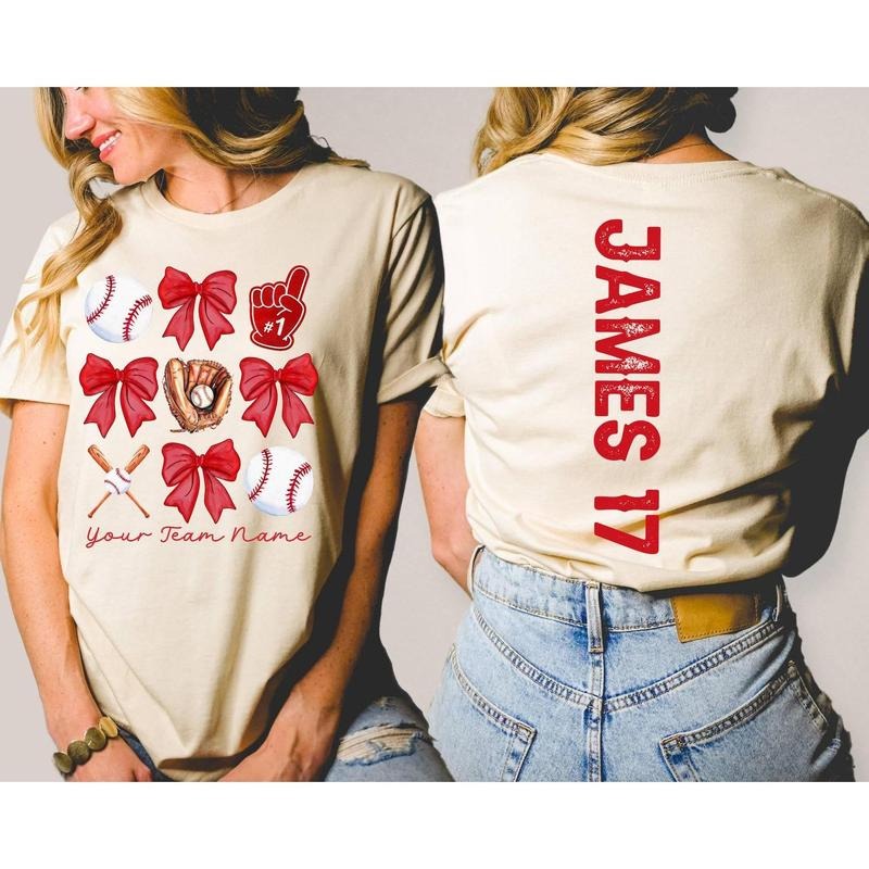 Custom Baseball Mama Shirt Bow Tball Mom Shirt Team Mom Kid Name Number Baseball Sister T-Shirts