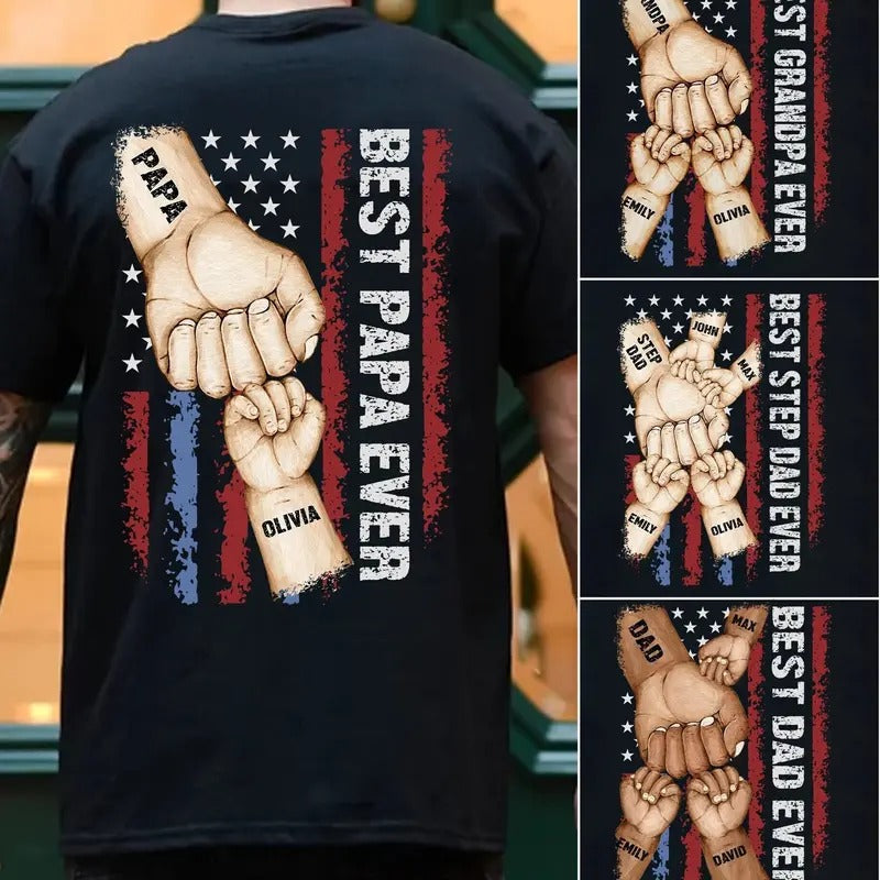 Custom Best Dad Ever Shirt Custom Dad Raised Fist Bump Shirt Customized Grandkids Hands Grandpa Shirt Fist Bump Grandchild Names T-Shirts