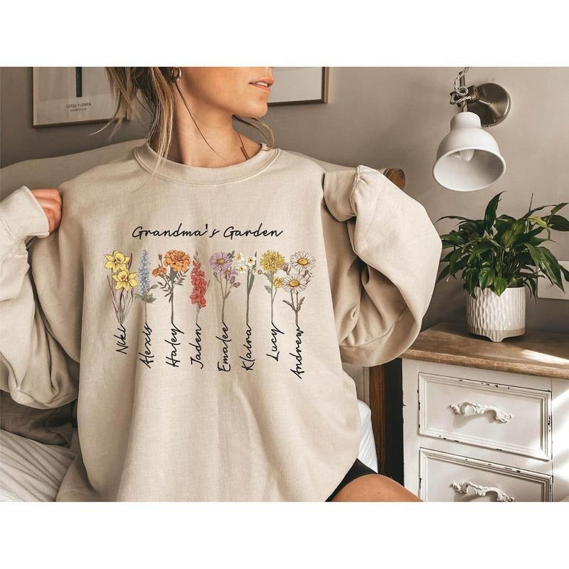 Custom Birthflower Grandma'S Garden Shirt Love Grows Here Grandma Mom'S Garden T-Shirts