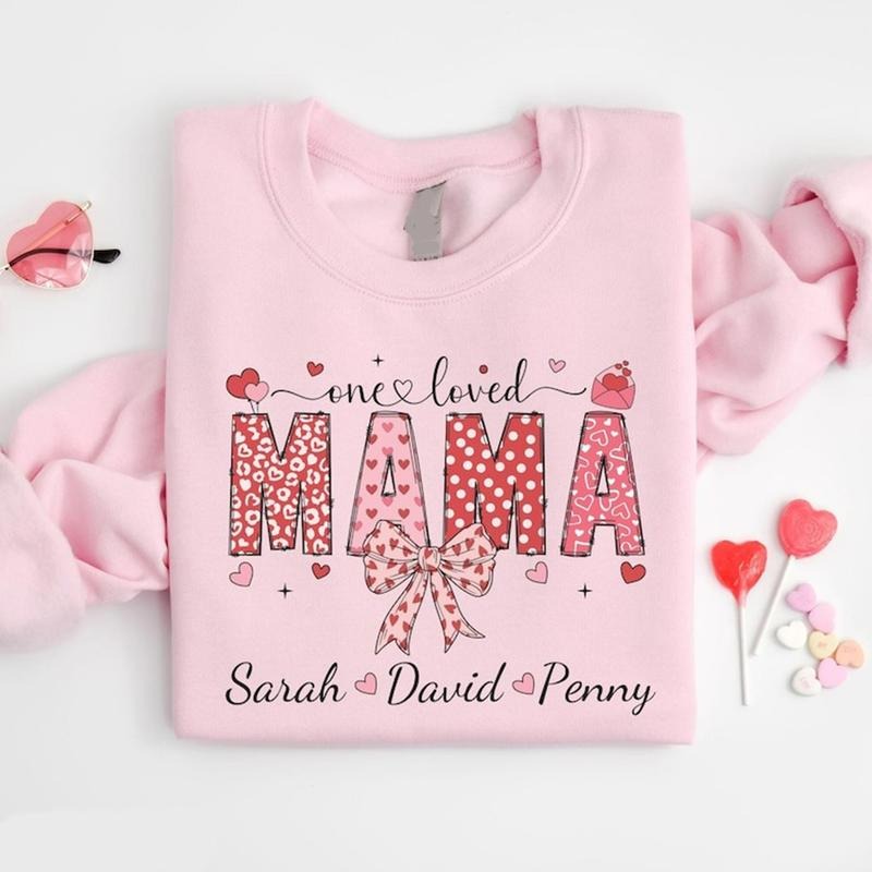 Custom Coquette Mama One Loved Mama Personalized Mom Coquette Bow Shirt T-Shirts