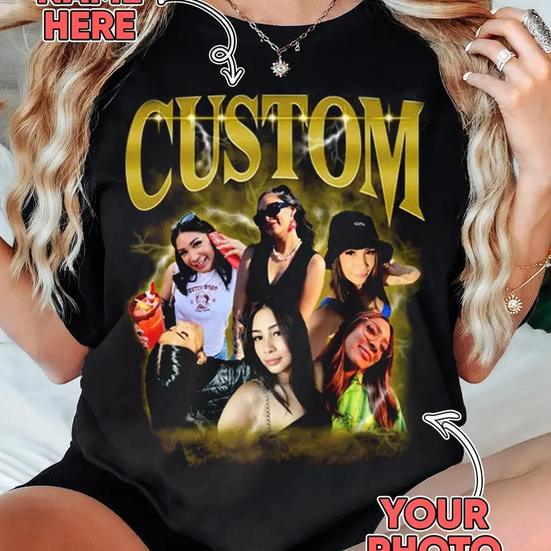 Custom Girlfriend Personalized Photo Print Loose Fit Top Womenswear Summer Streetwear T-Shirts