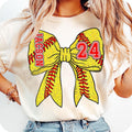 Custom Name Softball Coquette Bow Mama Softball Game Day Shirt Softball Mom Retro Sports Mom Softball Bow T-Shirts