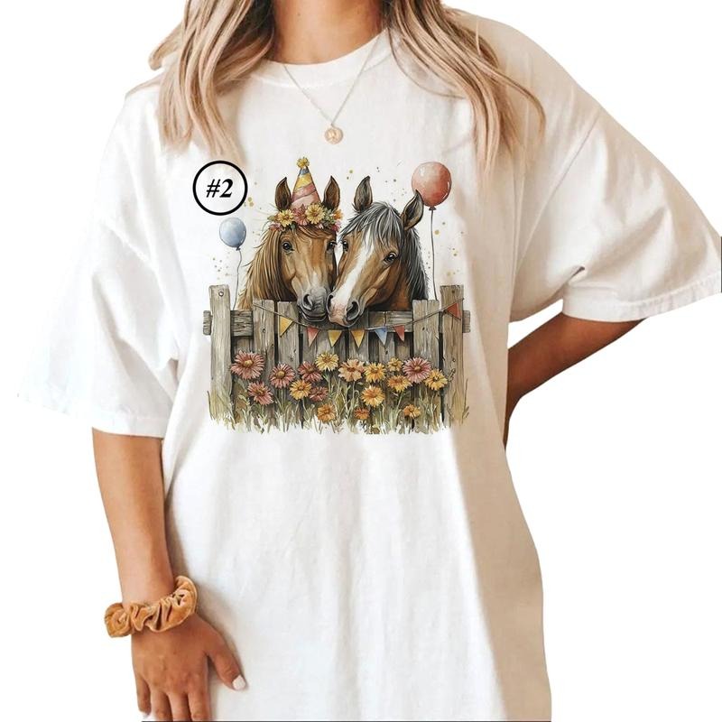 Custom Watercolor Horses Looking Over Fence Best Friends Farm Animals All #Fgg Cotton Top T-Shirts