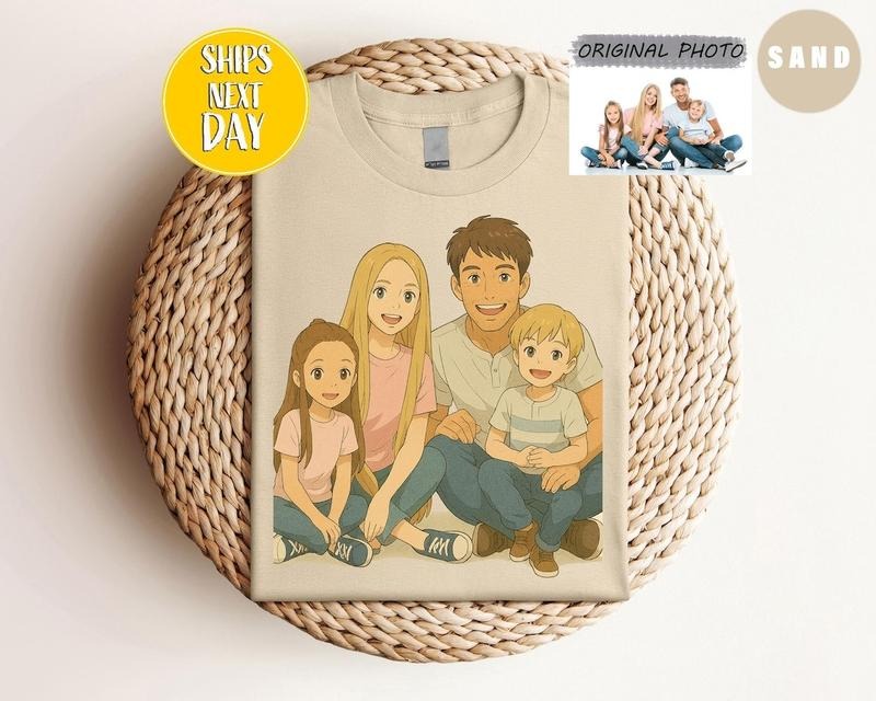 Customized Ghibli Art Ghibli Inspired Art Your Photo Personalized Anime Lovers Cartoon Family Drawing T-Shirts