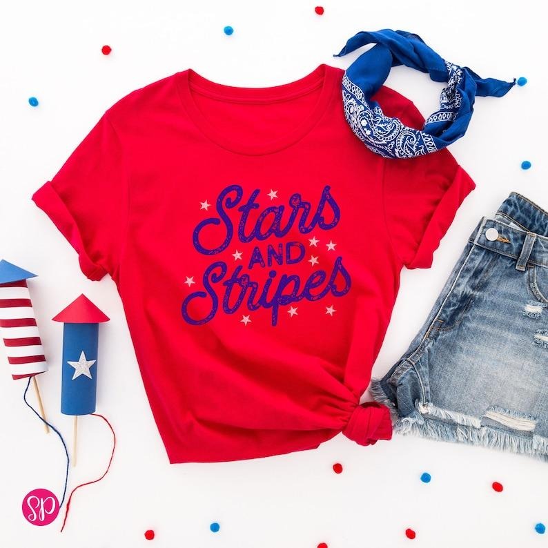 Cute 4th July Stars Stripes Red White Blue Shirt T-Shirts