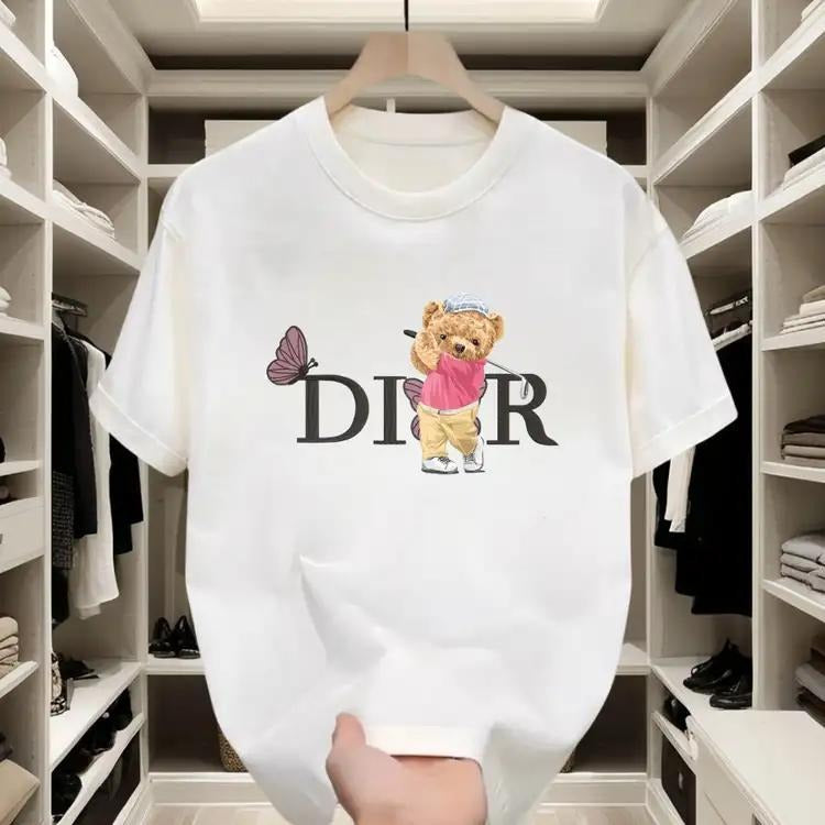 Cute Bear Swing Shape Is Super Cute Butterfly Elements Personalized Letters Delicate . Pure Cotton Material Is Comfortable Versatile Easy Improve Daily T-Shirts