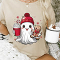 Cute Ghost Gingerbread Coffee Shirt Casual Winter Softstyle T-Shirts