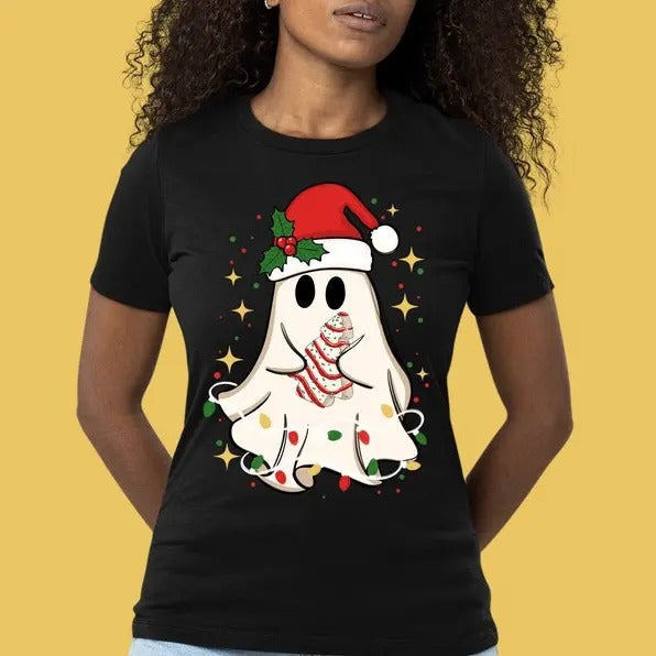 Cute Ghost Tree Cake Merry Happy New Year T-Shirts
