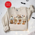 Cute Ghost Coffee Cups Halloween Western Coffee Shirt Fall Coffee Cup Ghost Halloween Fleece Knit T-Shirts