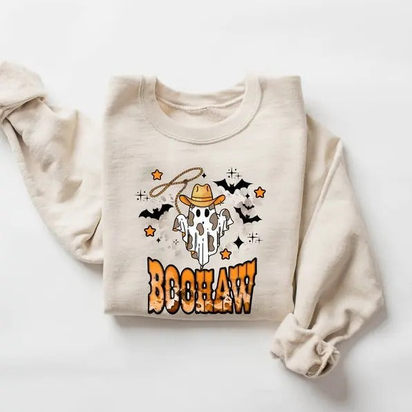 Cute Ghost Halloween Boo Haw Western Halloween Shirt Retro Halloween Shirt Country Cowgirl Halloween Shirt Cowboy Ghost Shirt T-Shirts
