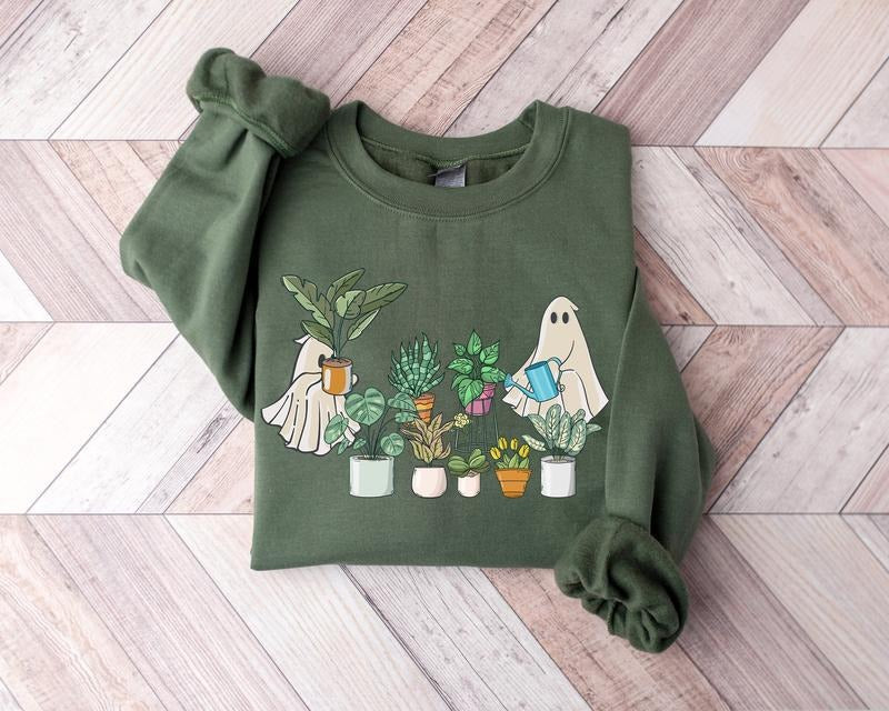 Cute Ghost Plant Lady Halloween Ghost Plant Lover Funny Halloween Fall T-Shirts