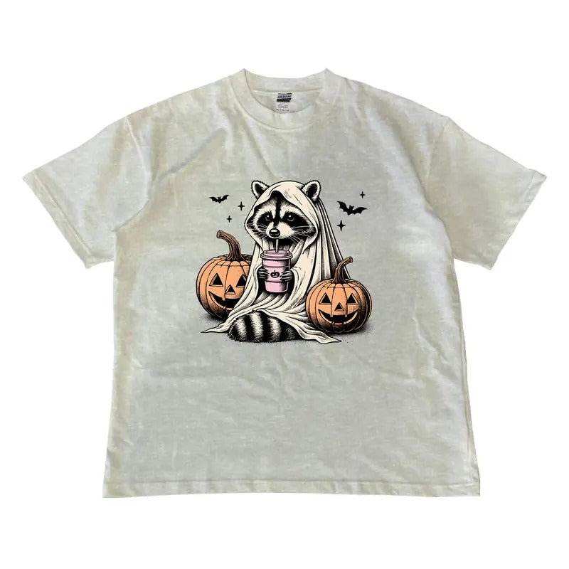 Cute Raccoon Ghost Raccoon Halloween Retro Halloween Spooky Season MW Shirt Menswear Top T-Shirts