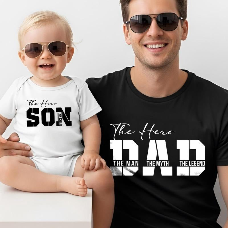 Dad Baby Boy Matching Shirts Man Legend Dad Son Daddy Me Matching New Dad New Son T-Shirts