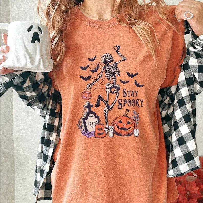 Dancing Skeleton Shirt Stay Spooky Shirt Retro Halloween Shirt Funny Skeleton Skull Shirt Spooky Season T-Shirts