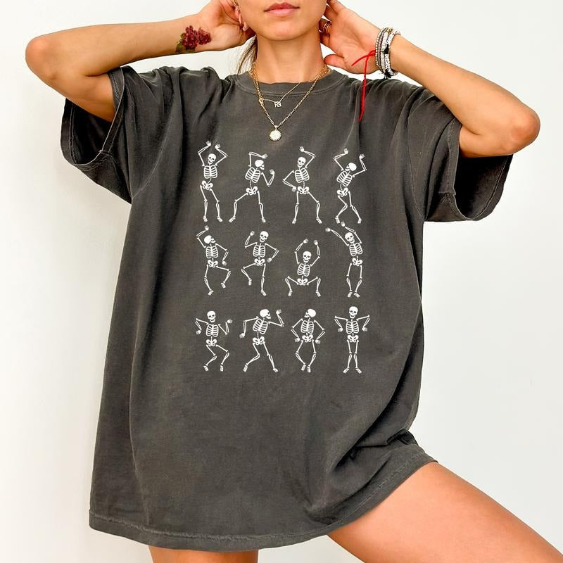 Dancing Skeleton Funny Skeletons Dancing Funny Halloween Unhinged Shirt Funny Shirts Halloween Spooky Season Mama Shirt Comfy Fabric Tops Womenswear Cotton Fabric Relaxed Fit Chic T-Shirts