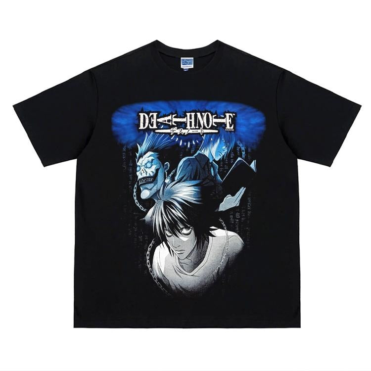Death Note "Blue" Heavyweight Vintage 100% Cotton Anime Menswear Top Crew Necks Casual Streetwear Black Tropical T-Shirts