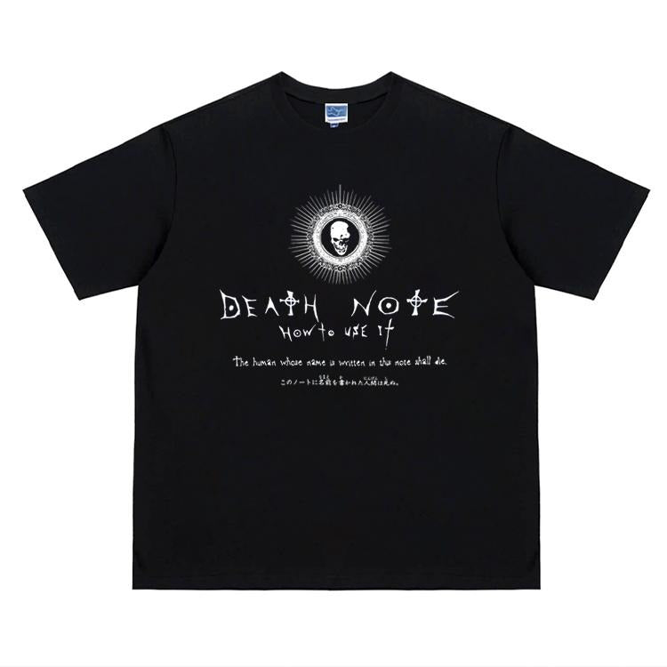 Death Note " Mark" Heavyweight Vintage 100% Cotton Anime Menswear Top Crew Necks Casual Streetwear Black Tropical T-Shirts