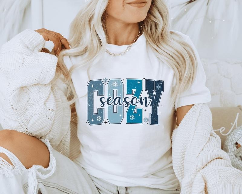 Distressed Cozy Season Shirt Funny Soft Short Sleeve Long Sleeve Shirt T-Shirts
