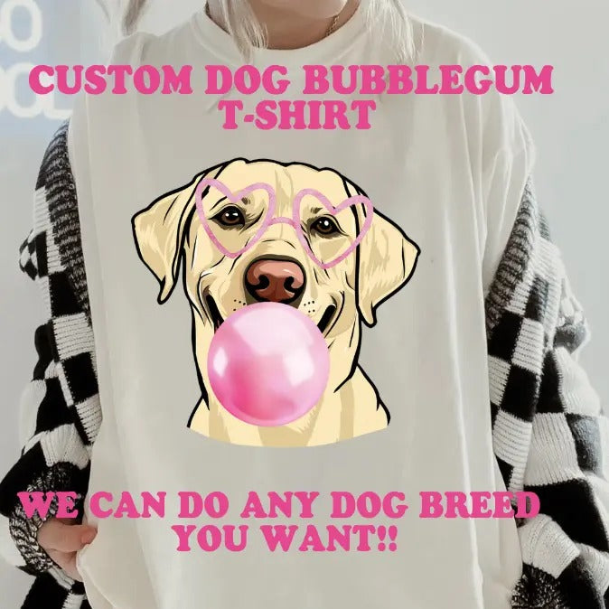 Dog Bubblegum Shirt~ Relaxed Fit Printed USA Womenswear Casual Comfort Cotton Top Athletic Boho Chic T-Shirts