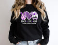 Domestic Violence Peace Love Purple Ribbon Survivor Awareness Ribbon Family Violence Matching Support T-Shirts
