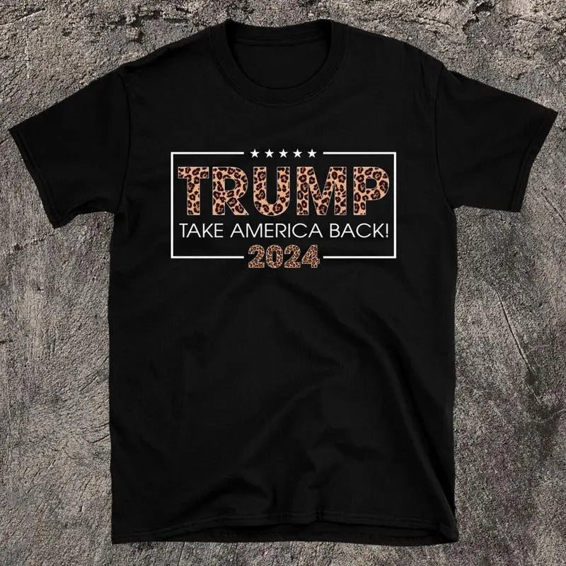 Donald Trump 2024 Take America Back Leopard Print Donald Trump President 2024 Election Politics Cotton T-Shirts