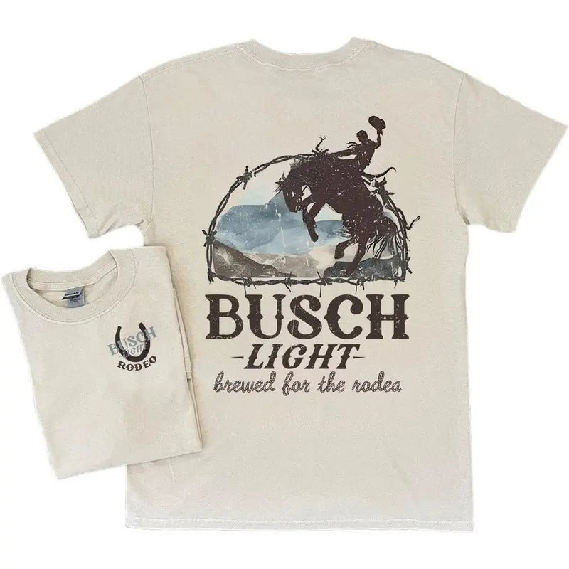 Double Sides Printed Busch Light Rodeo Brews Rodeo Fabric Cotton T-Shirts