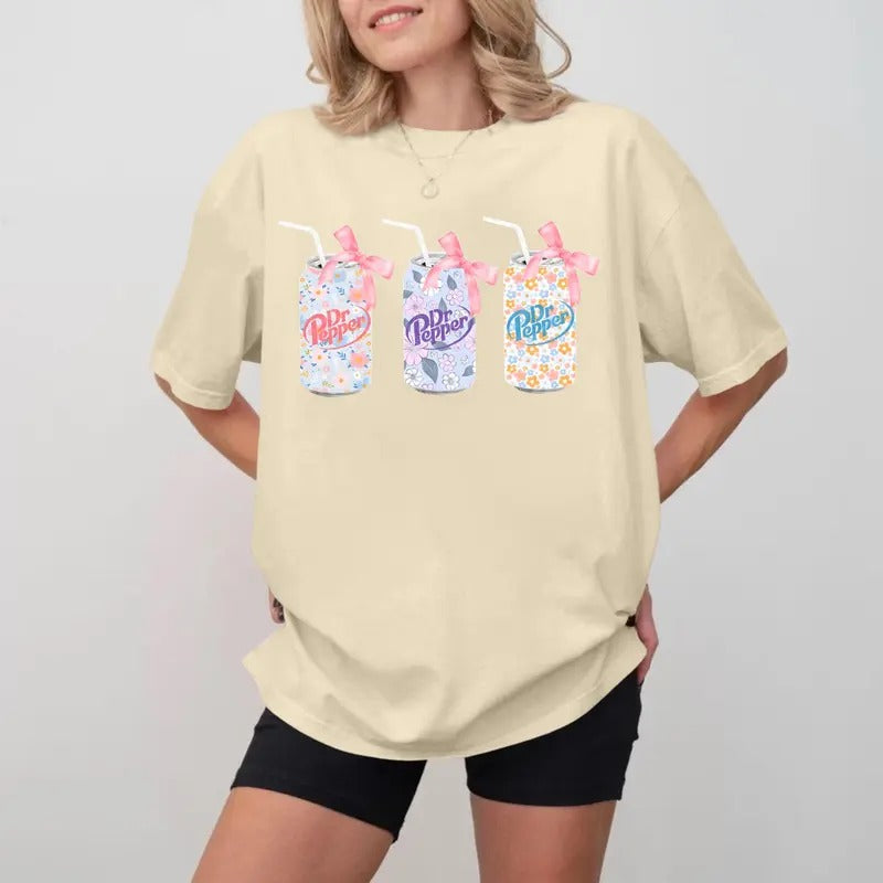 Dr. Pepper Flowers Cans New Dr Pepper Bow Dr Pepper Pink Bow Cute Baby Pink Bow Soda Can Roses Her Him T-Shirts