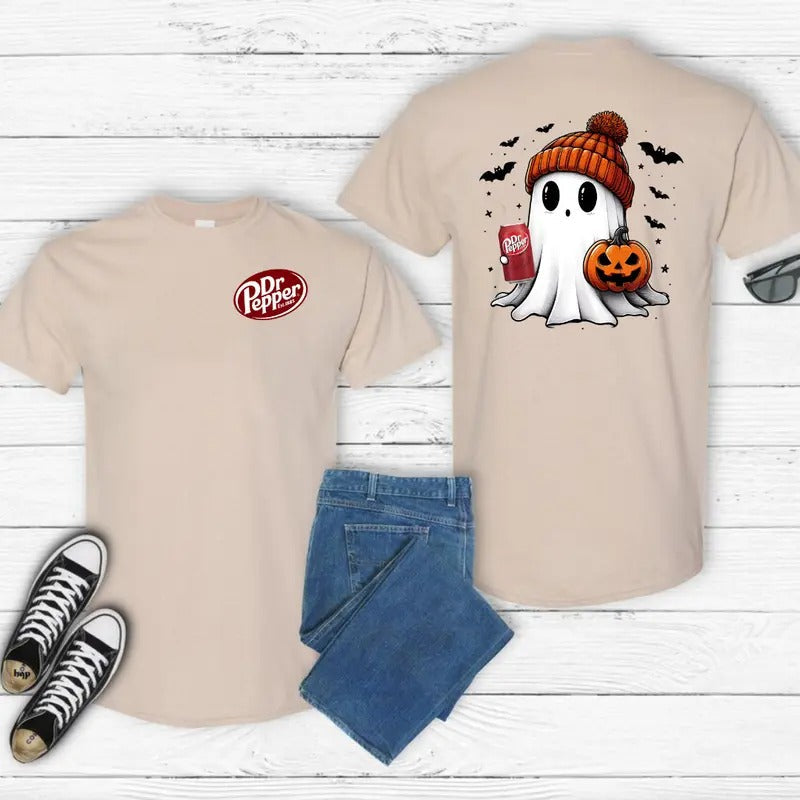 Dr Pepper Ghost Cute Halloween 2Sides Comfort Fabric T-Shirts