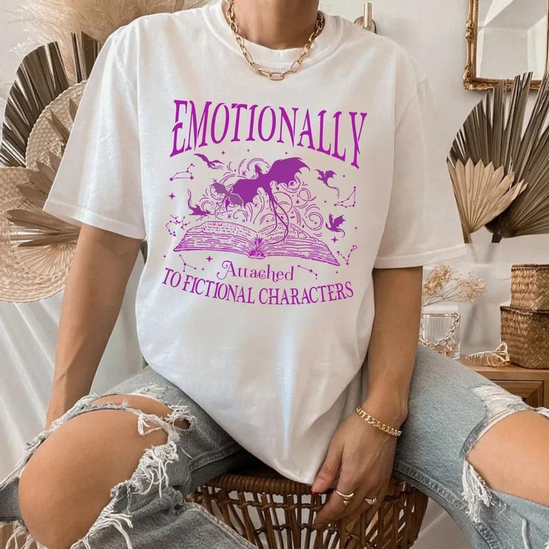Dragon Lovers Fourth Wing Bookish Shirt Emotionally Attached Fictional Characters Shirt Dragon Rider T-Shirts