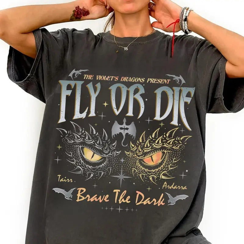 Dragon Rider Shirt Onyx Storm Brave Dark Shirts Fly Die Fourth Wing Shirt Perfect Dragon Book Loversstyle{N002}2 T-Shirts