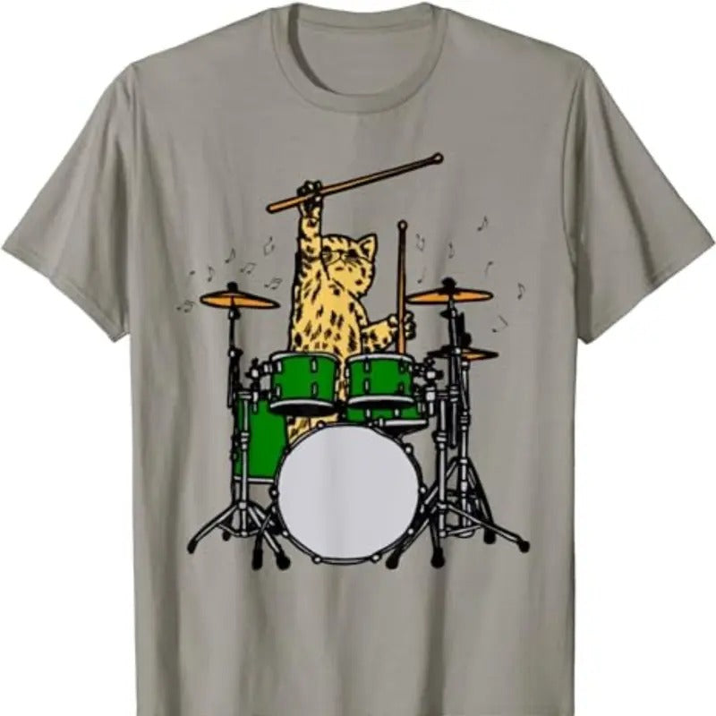 Drummer Cat Music Lover Musician Playing Drums Menswear Top Underwear Streetwear Tropical T-Shirts