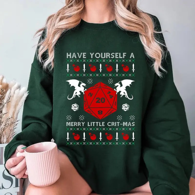 Dungeon Dragons Dungeon Dragons Dnd Have Yourself Little Merry Little Crit Mas Ugly Shirt Xmas T-Shirts