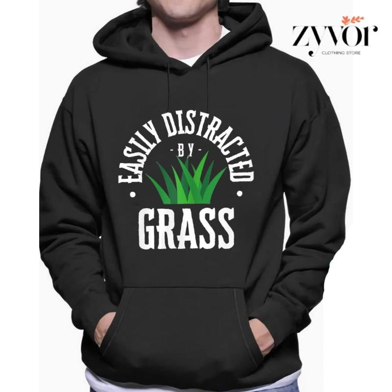 Easily Distracted Grass Funny Casual Fleece Fabric Trend Tops Perfect T-Shirts