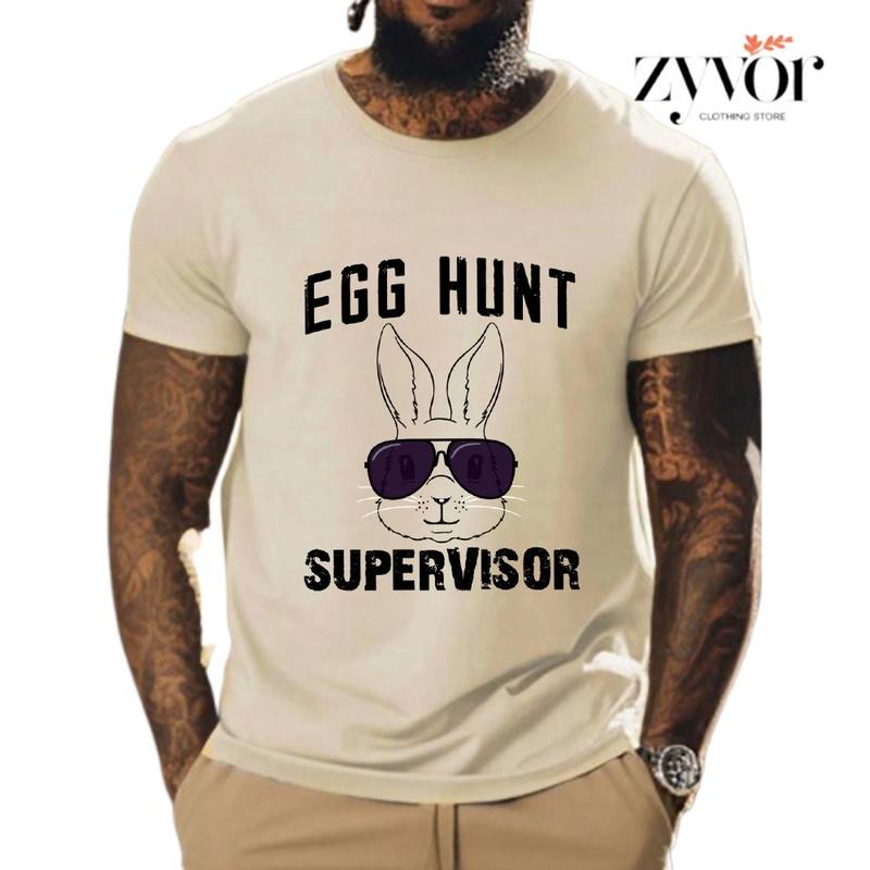 Easter Egg Hunt Supervisor Funny Mom Dad Shirt Casual Crew Neck Short Sleeve Tops Perfect T-Shirts