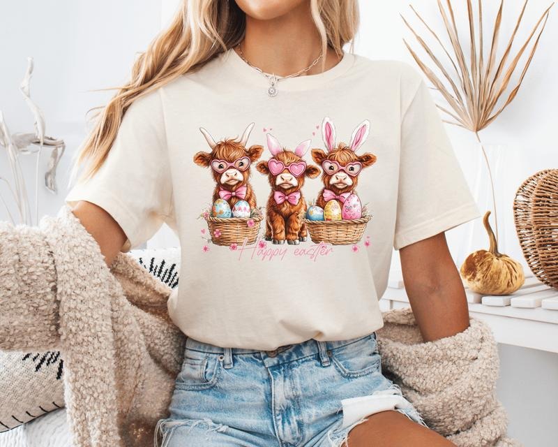 Easter Highland Cows Shirt ONLY ONE NATURAL LARGE AVAILABLE T-Shirts