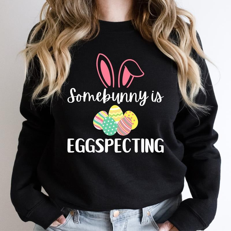 Easter Pregnancy Announcement Spring Baby Reveal Maternity Pregnant Wife Easter New Mom Be Long Sleeve T-Shirts
