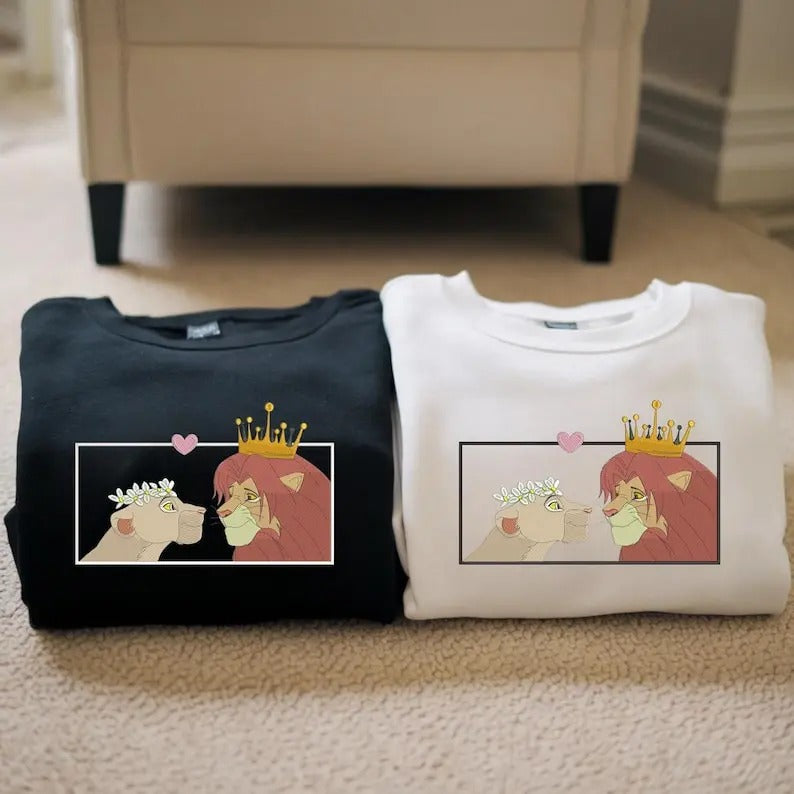 Embroidery Lion Simba Nala Matching Couples Movie Characters Shirt Embroidery Matching Sleeve Valentine Couple T-Shirts
