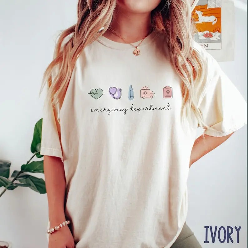 Emergency Department Comfort Colors Shirt Emergency Nurse Shirt ER Tech ER Reception Er Shirt Underwear Lady Collar Cotton Fabric Top T-Shirts