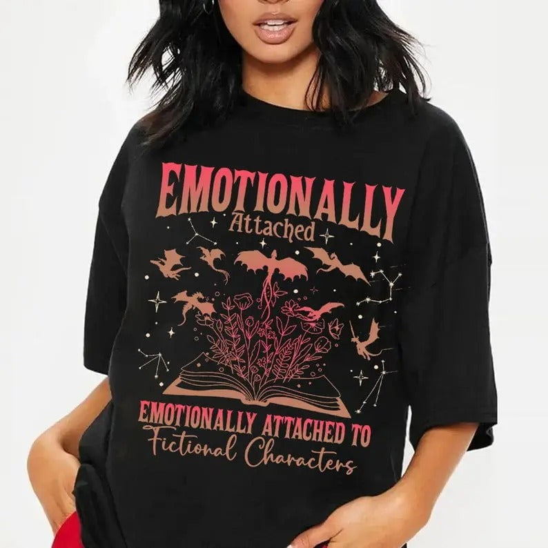 Emotionally Attached Fictional Characters Shirt Fourth Wing Dragon Rider Retro Bookish Shirt Dragon Lovers Shirt Top Trending T-Shirts