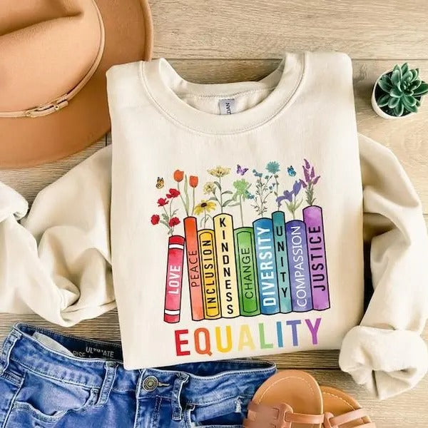 Equal Rights Book Flower Shirt Social Justice Equality Peace Love Kindness Shirt Feminist Her Rights Shirt T-Shirts