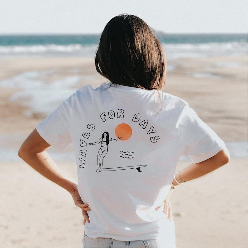 Ethically Made Surf : Waves Days Screenprint Top Eco Friendly Screenprint Top T-Shirts