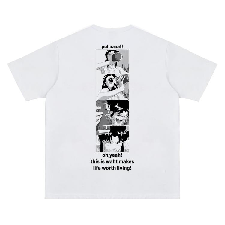 Eva "Misato Katsuragi" Vintage Anime 100% Cotton Original Top Streetwear Casual Menswear T-Shirts