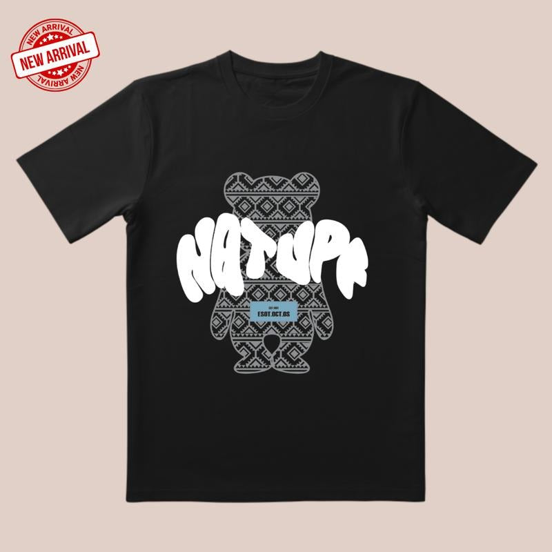 'Black Bear Totem' Geometric White Text All Day Streetwear Date Everyday T-Shirts