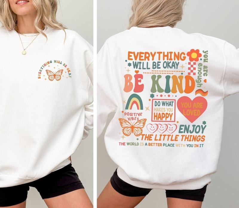 Everything Will Be Okay Mental Health Retro Self Growth Positive Therapy Mental Illness TK43GN T-Shirts