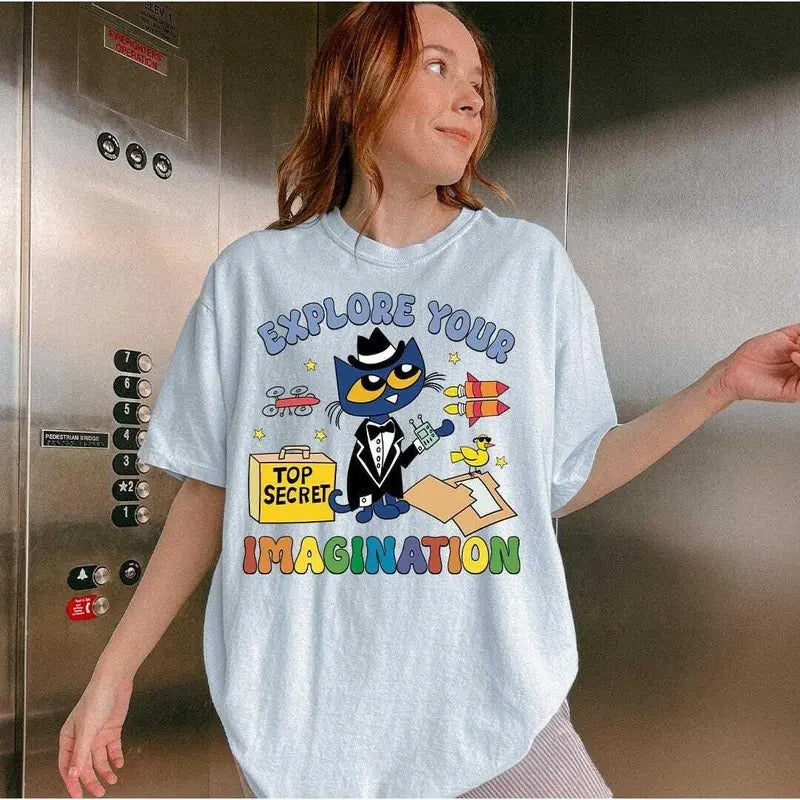 Explore Your Imagination Pet.E Cat Shirt Pet.E Cat Shirt Children'S Book Groovy Cat Shirt Kindergarten Teacher Shirt T-Shirts