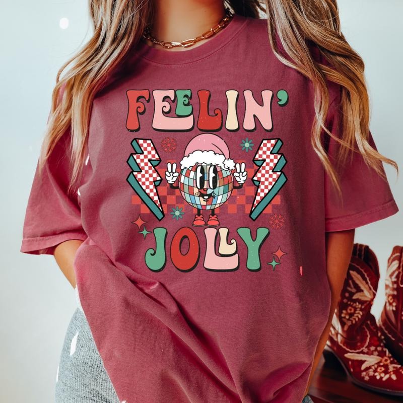 FEELIN JOLLY DISCO (COMFORT COLORS CASUAL SHIRT SHIRT) Cotton Fabric T-Shirts