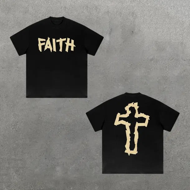 Faith Cross Graphics Cotton Y2k Shirt Hip Hop Womenswear Menswear Top Streetwear T-Shirts