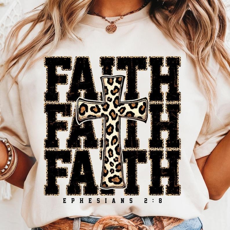 Faith Cross Leopard Print Christian Shirt Faith Based Shirt Inspirational Religious Scripture T-Shirts