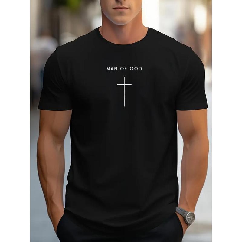 [Faith Inspired ] Soft Cotton 'Man God' Black Breathable & Durable Faith Inspired Cross Print Crew Neck Short Sleeve Casual Daily Made USA T-Shirts
